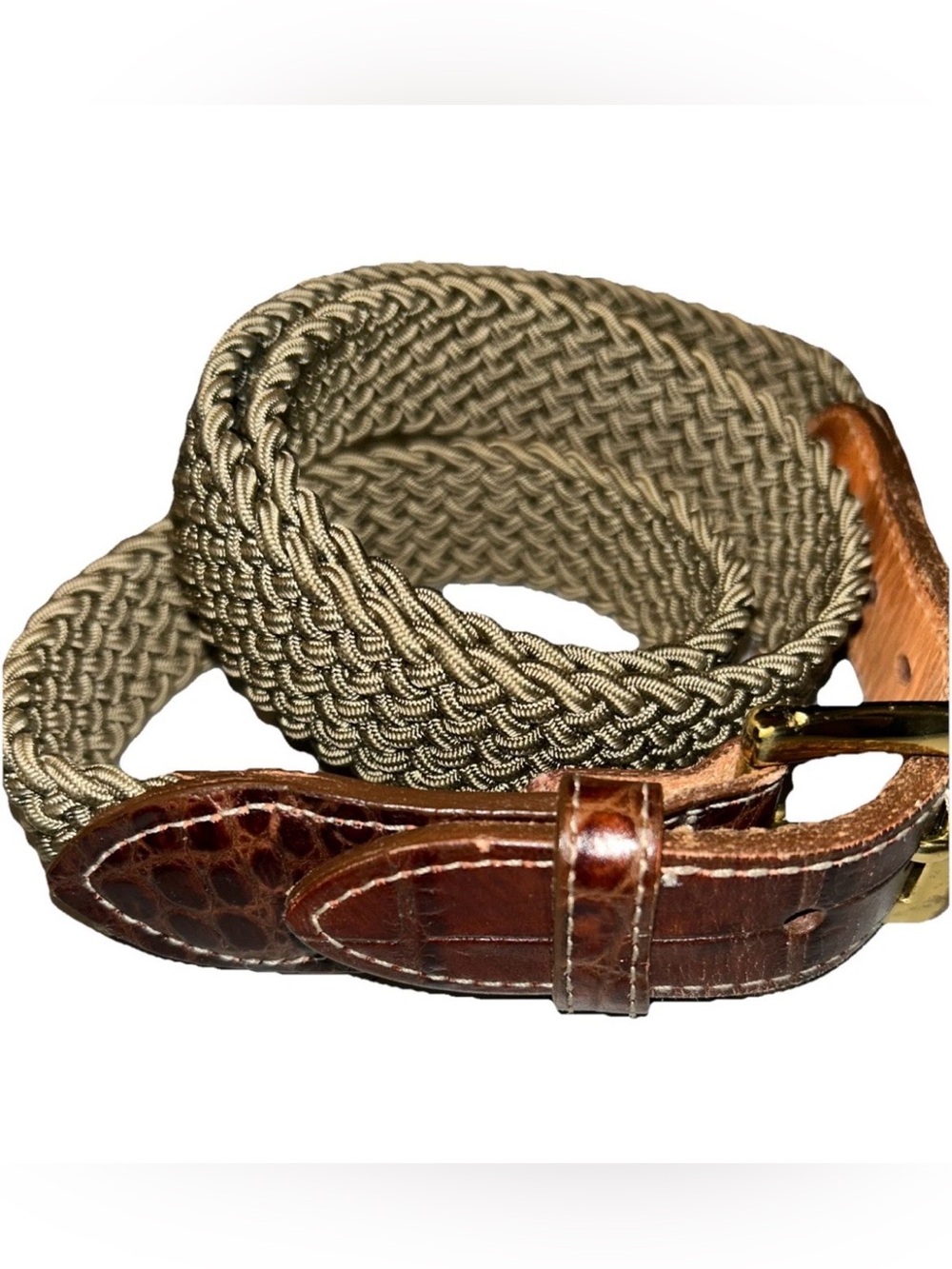Martin Dingman Men Belt Tan And Brown Size 36 Stretch Braided Made In USA Brass